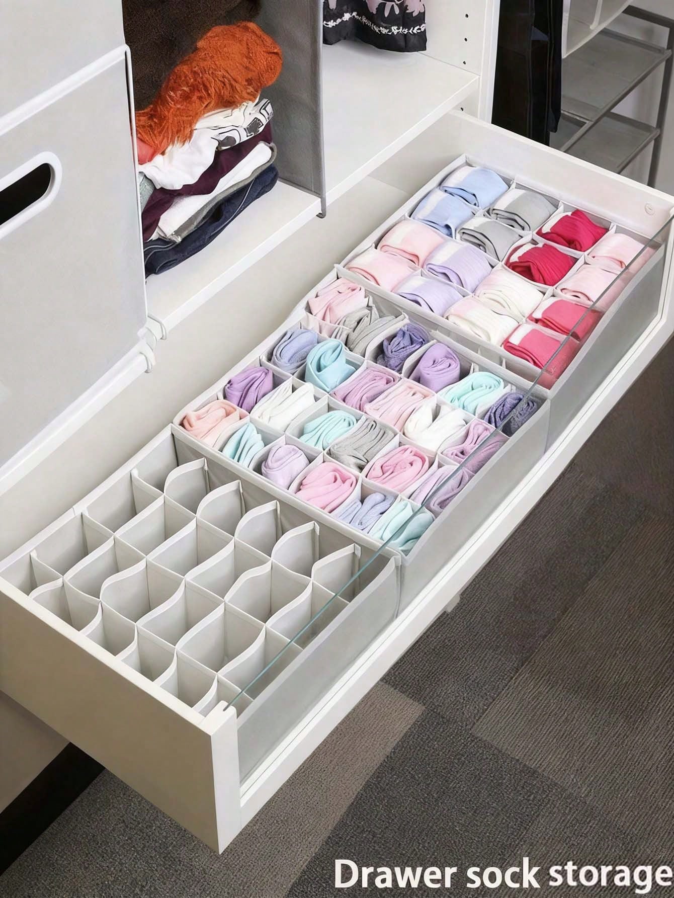 2pcs Storage Boxes For Baby Socks And Clothes, 24-Compartment Foldable Drawer Dividers, Wardrobe Divider Baskets, Bedroom Accessory Organizer