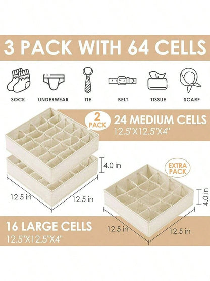2pcs Storage Boxes For Baby Socks And Clothes, 24-Compartment Foldable Drawer Dividers, Wardrobe Divider Baskets, Bedroom Accessory Organizer