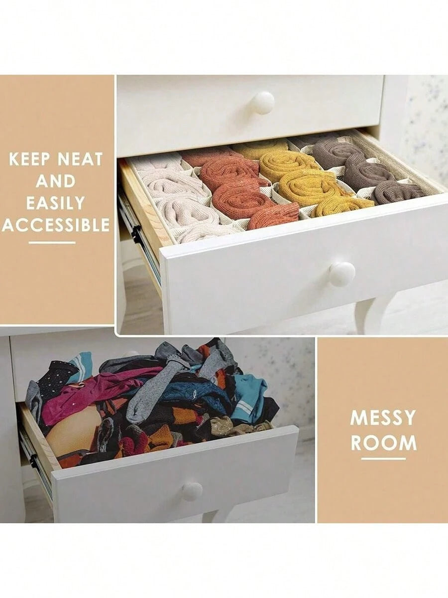 2pcs Storage Boxes For Baby Socks And Clothes, 24-Compartment Foldable Drawer Dividers, Wardrobe Divider Baskets, Bedroom Accessory Organizer