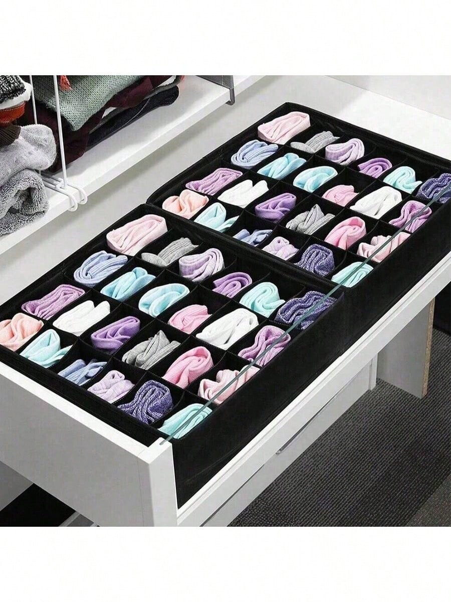 2pcs Storage Boxes For Baby Socks And Clothes, 24-Compartment Foldable Drawer Dividers, Wardrobe Divider Baskets, Bedroom Accessory Organizer