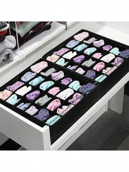 2pcs Storage Boxes For Baby Socks And Clothes, 24-Compartment Foldable Drawer Dividers, Wardrobe Divider Baskets, Bedroom Accessory Organizer