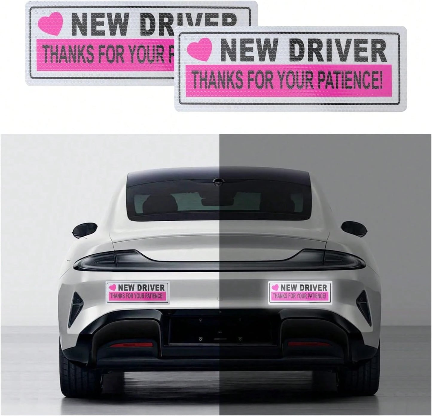 2PCS Student Driver Magnet For Car,Reflective New Driver Sticker Car Decorations For Safety Warning,Essential Please Be Patient Student Driver Magnet Car Accessories (Pink 1)