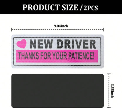 2PCS Student Driver Magnet For Car,Reflective New Driver Sticker Car Decorations For Safety Warning,Essential Please Be Patient Student Driver Magnet Car Accessories (Pink 1)