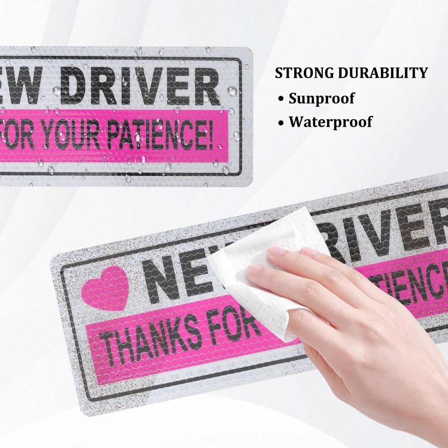 2PCS Student Driver Magnet For Car,Reflective New Driver Sticker Car Decorations For Safety Warning,Essential Please Be Patient Student Driver Magnet Car Accessories (Pink 1)