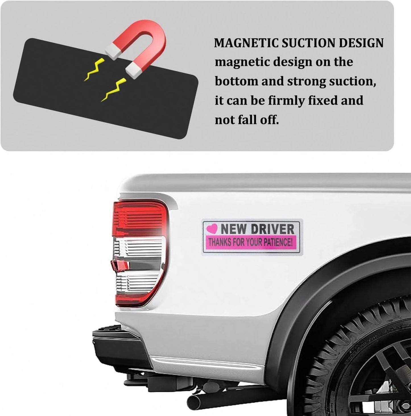 2PCS Student Driver Magnet For Car,Reflective New Driver Sticker Car Decorations For Safety Warning,Essential Please Be Patient Student Driver Magnet Car Accessories (Pink 1)