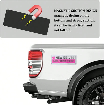 2PCS Student Driver Magnet For Car,Reflective New Driver Sticker Car Decorations For Safety Warning,Essential Please Be Patient Student Driver Magnet Car Accessories (Pink 1)
