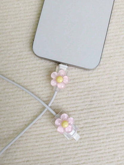 2pcs Transparent Flower Shaped Charging Head Protective Cover Cable Protector, Charger Protector
