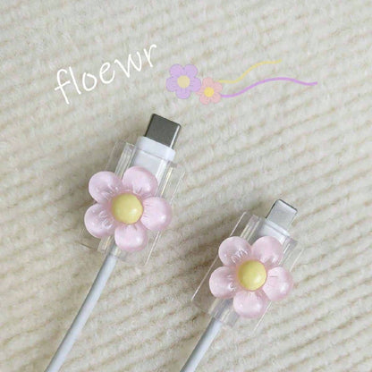 2pcs Transparent Flower Shaped Charging Head Protective Cover Cable Protector, Charger Protector