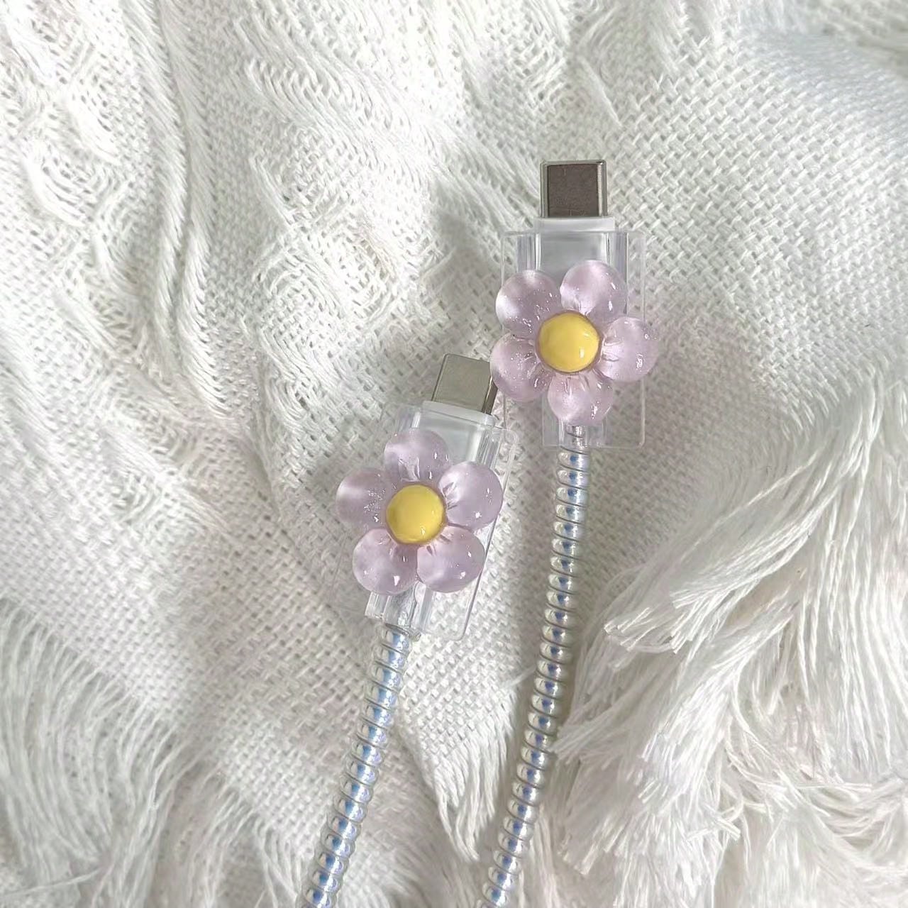 2pcs Transparent Flower Shaped Charging Head Protective Cover Cable Protector, Charger Protector