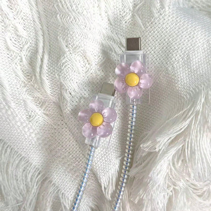 2pcs Transparent Flower Shaped Charging Head Protective Cover Cable Protector, Charger Protector