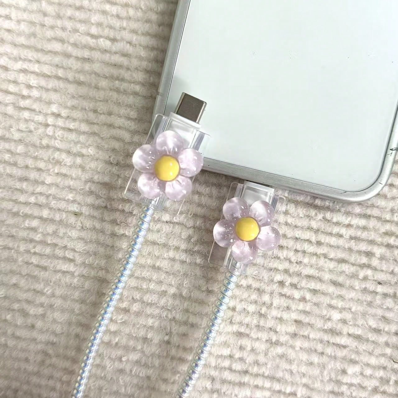 2pcs Transparent Flower Shaped Charging Head Protective Cover Cable Protector, Charger Protector