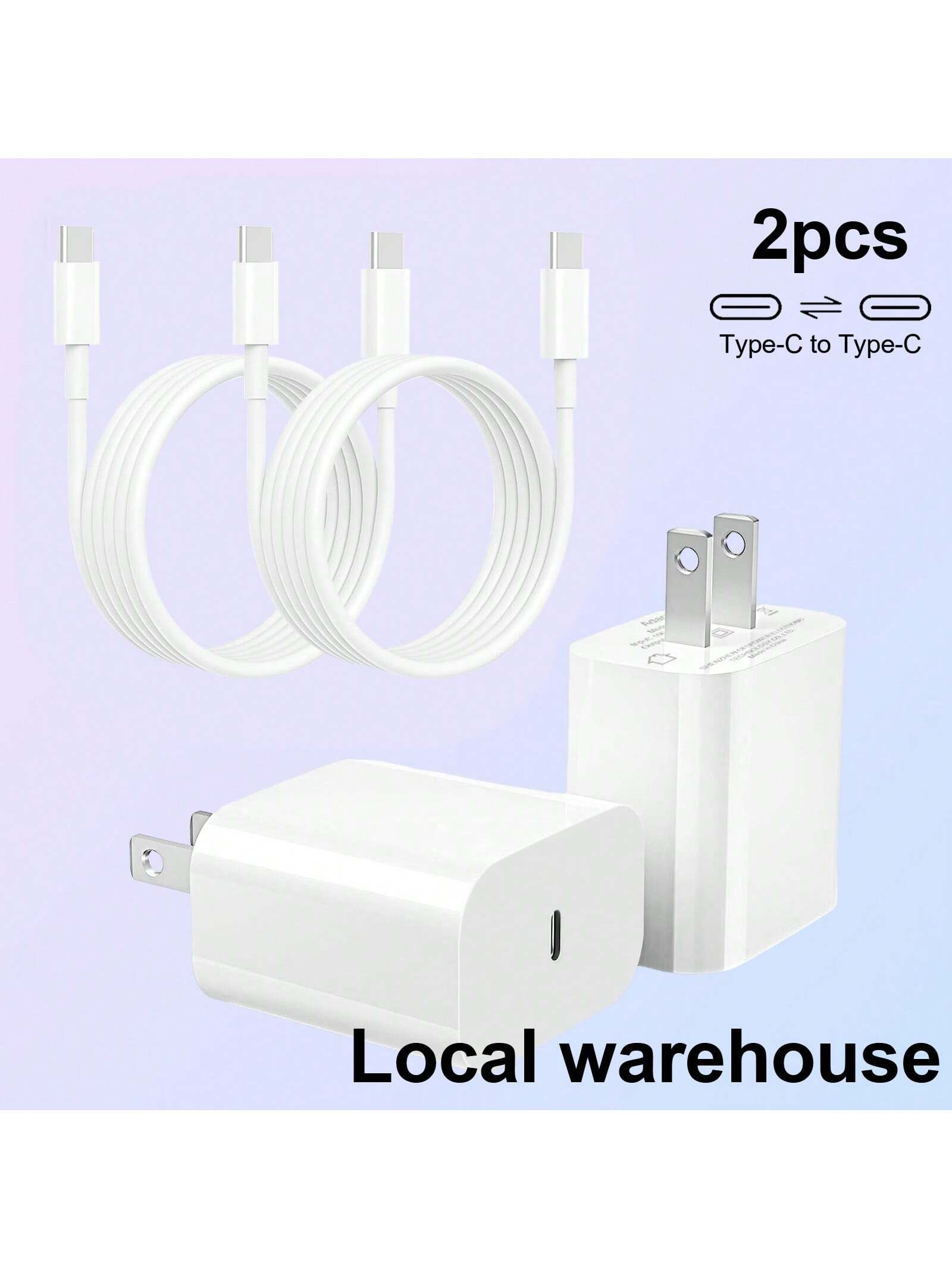 2pcs Type C Phone Charger Set: Fast Charging Chargers With 4FT C-C Cables – Compatible With 16/15 Series Mobile Device Charger| Local Warehouse High Output Power