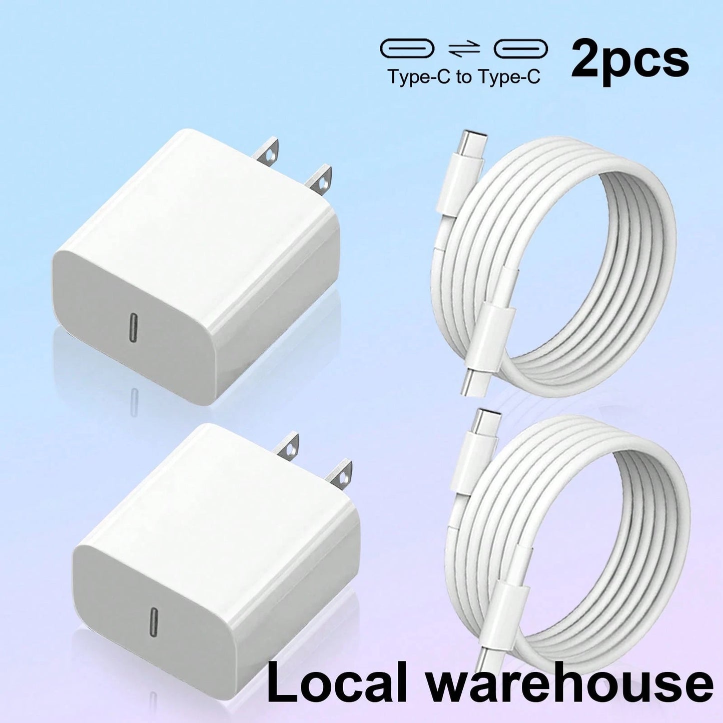 2pcs Type C Phone Charger Set: Fast Charging Chargers With 4FT C-C Cables – Compatible With 16/15 Series Mobile Device Charger| Local Warehouse High Output Power
