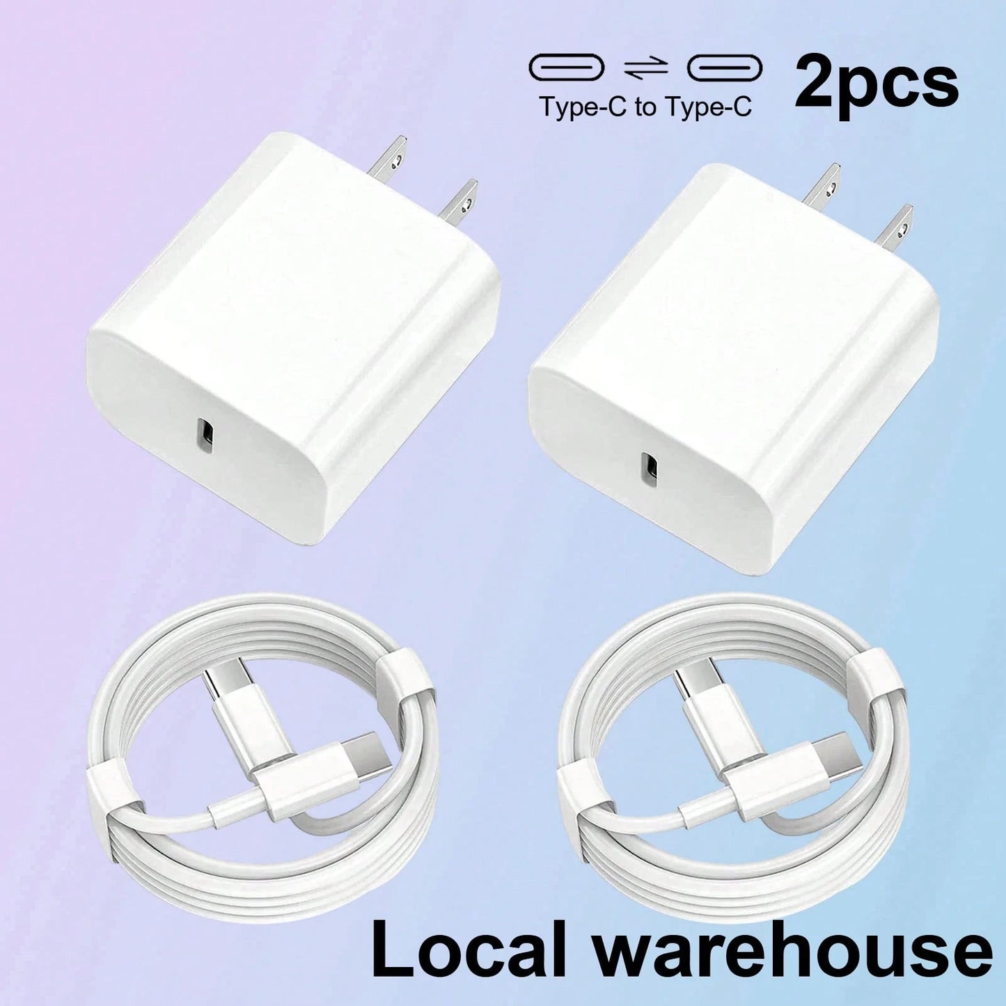 2pcs Type C Phone Charger Set: Fast Charging Chargers With 4FT C-C Cables – Compatible With 16/15 Series Mobile Device Charger| Local Warehouse High Output Power