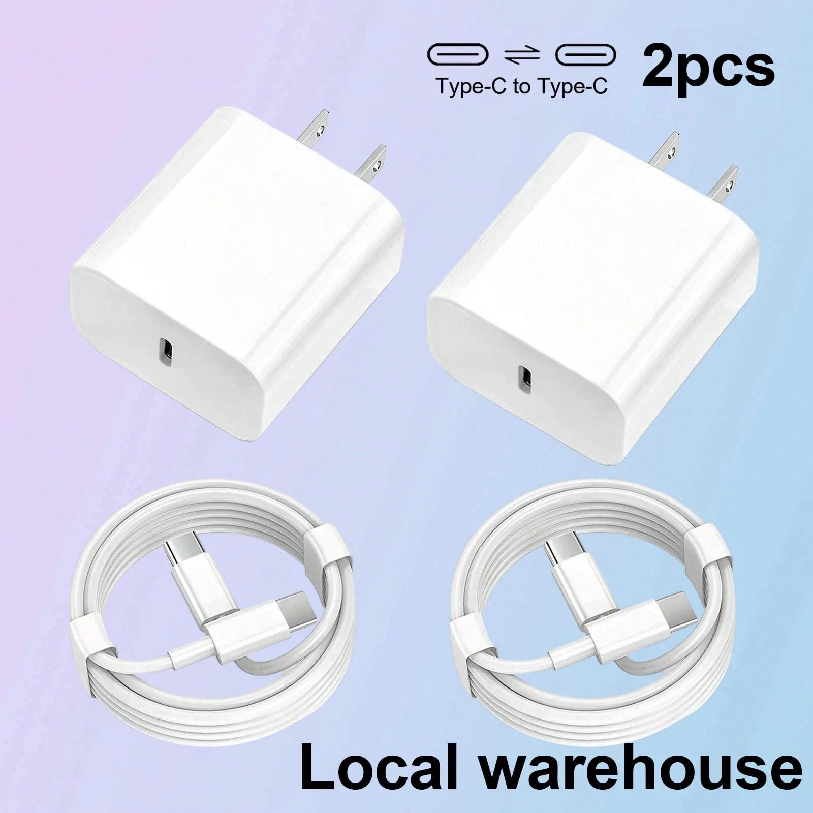 2pcs Type C Phone Charger Set: Fast Charging Chargers With 4FT C-C Cables – Compatible With 16/15 Series Mobile Device Charger| Local Warehouse High Output Power