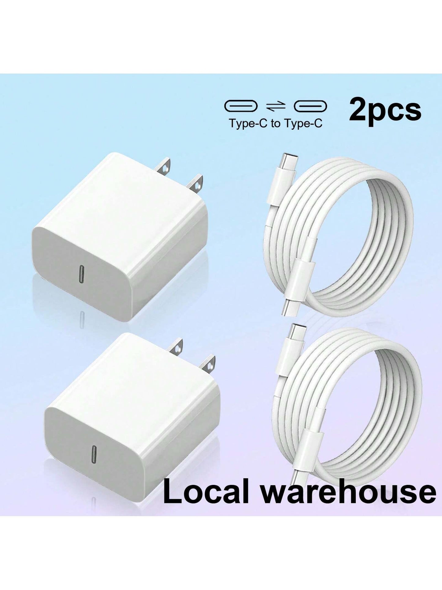2pcs Type C Phone Charger Set: Fast Charging Chargers With 4FT C-C Cables – Compatible With 16/15 Series Mobile Device Charger| Local Warehouse High Output Power
