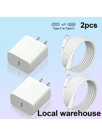 2pcs Type C Phone Charger Set: Fast Charging Chargers With 4FT C-C Cables – Compatible With 16/15 Series Mobile Device Charger| Local Warehouse High Output Power
