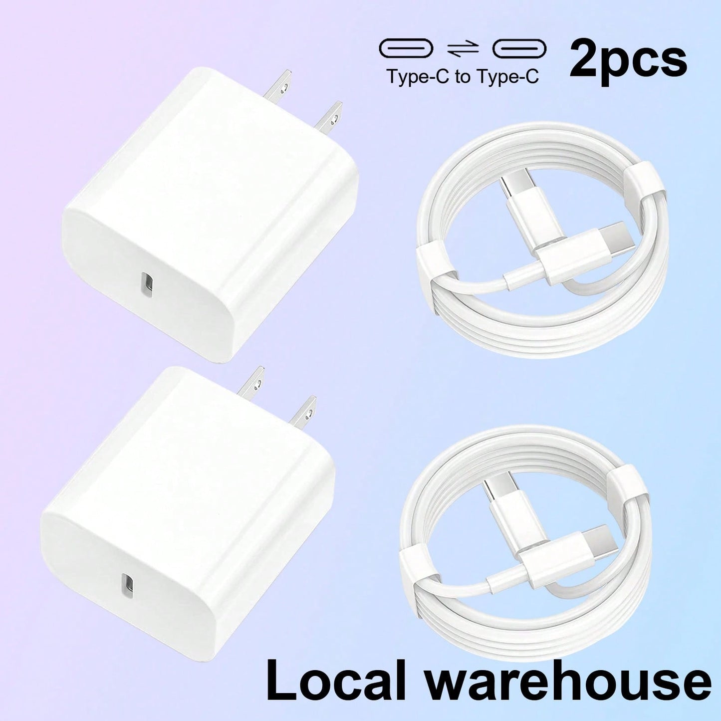2pcs Type C Phone Charger Set: Fast Charging Chargers With 4FT C-C Cables – Compatible With 16/15 Series Mobile Device Charger| Local Warehouse High Output Power