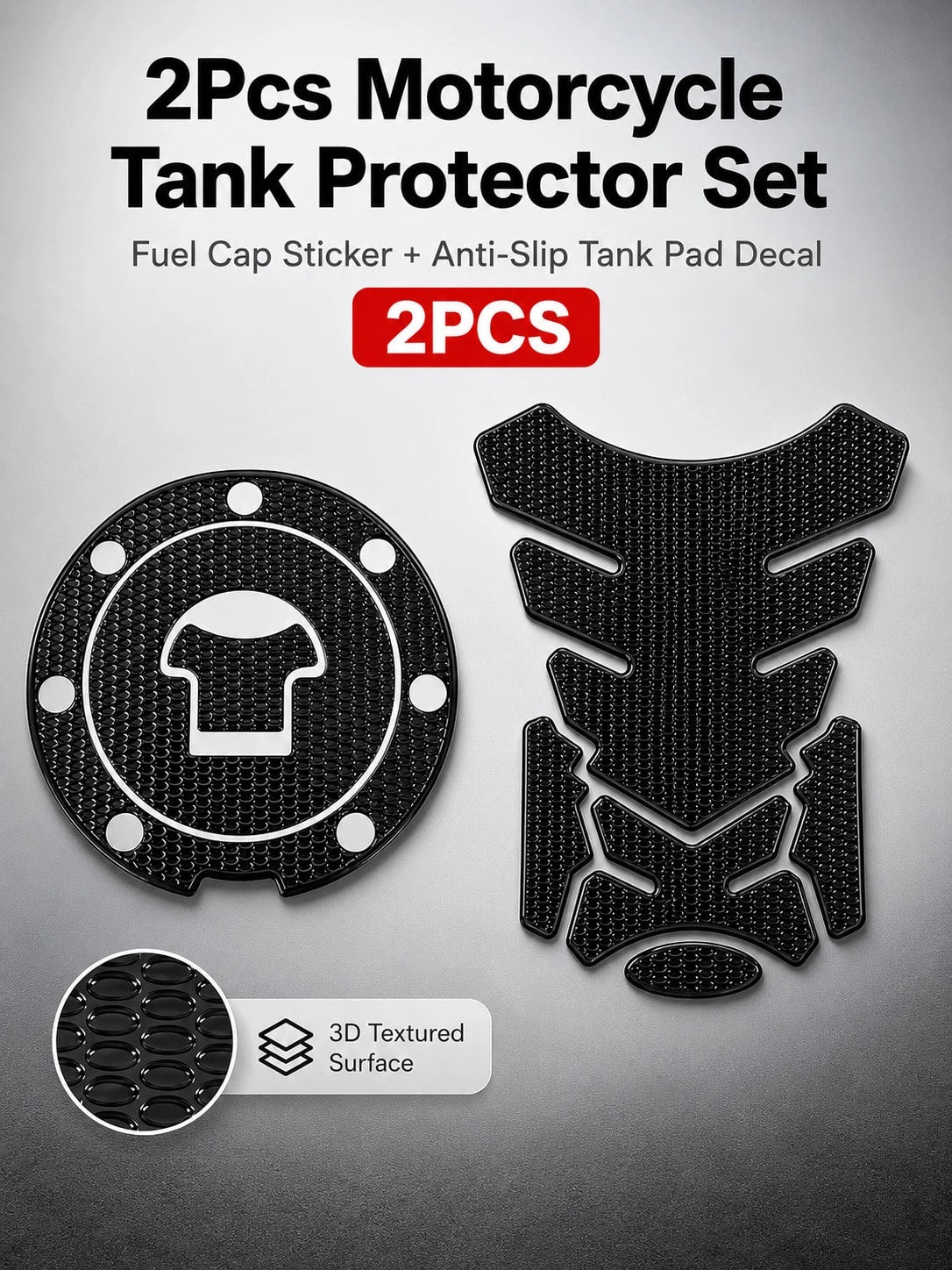 2pcs Universal Motorcycle Fuel Tank Sticker Set, Anti-Slip Fishbone Fuel Tank Sticker + Fuel Tank Cap Sticker, Waterproof Scratch-Resistant Self-Adhesive Decorative Decal, Suitable For Motorcycle Modi