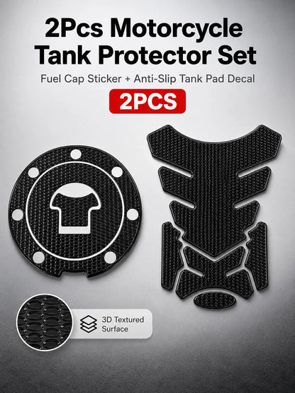 2pcs Universal Motorcycle Fuel Tank Sticker Set, Anti-Slip Fishbone Fuel Tank Sticker + Fuel Tank Cap Sticker, Waterproof Scratch-Resistant Self-Adhesive Decorative Decal, Suitable For Motorcycle Modi