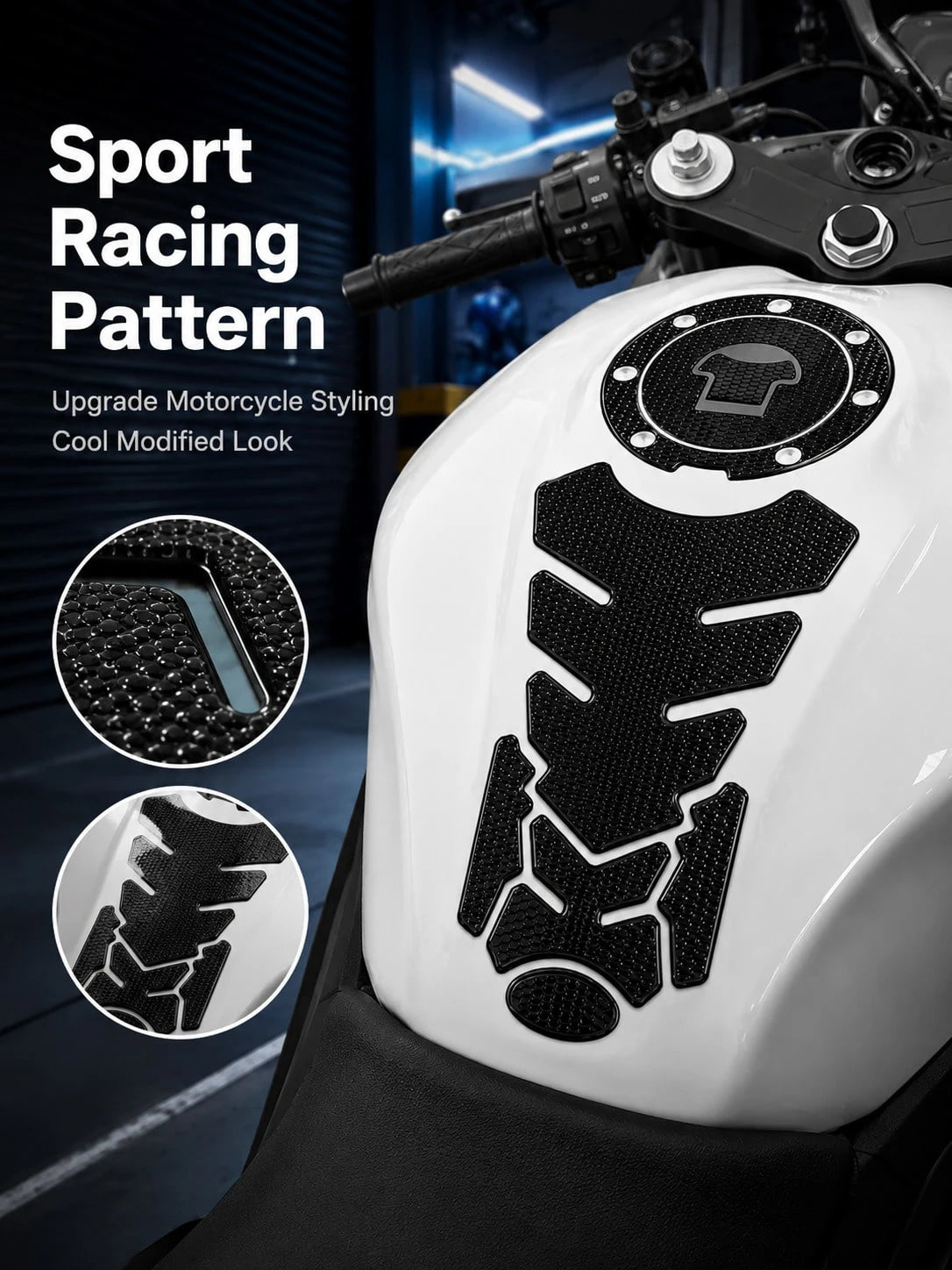 2pcs Universal Motorcycle Fuel Tank Sticker Set, Anti-Slip Fishbone Fuel Tank Sticker + Fuel Tank Cap Sticker, Waterproof Scratch-Resistant Self-Adhesive Decorative Decal, Suitable For Motorcycle Modi