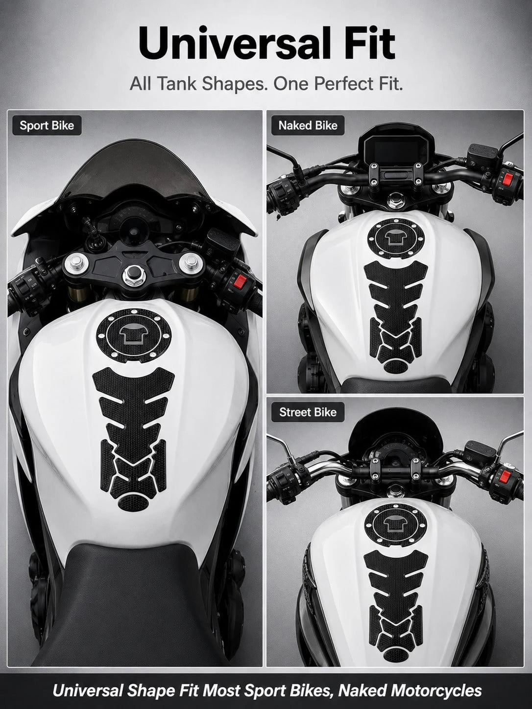 2pcs Universal Motorcycle Fuel Tank Sticker Set, Anti-Slip Fishbone Fuel Tank Sticker + Fuel Tank Cap Sticker, Waterproof Scratch-Resistant Self-Adhesive Decorative Decal, Suitable For Motorcycle Modi