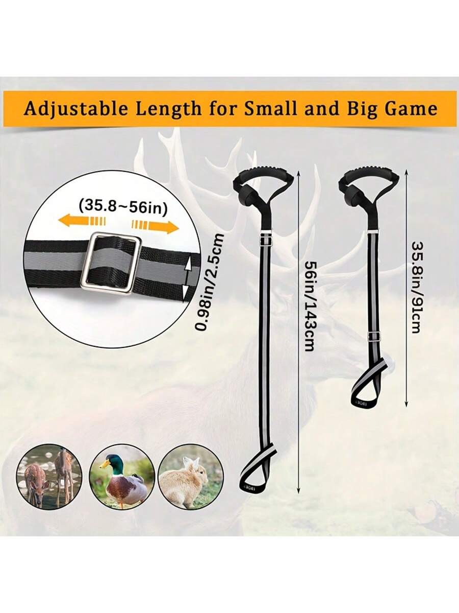 2pcs Upgraded Reflective Deer Drag Rope With Non-Slip Rubber Handle, Adjustable Length Deer Tie-Down Strap, Animal Restraint Drag Rope