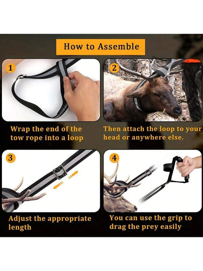 2pcs Upgraded Reflective Deer Drag Rope With Non-Slip Rubber Handle, Adjustable Length Deer Tie-Down Strap, Animal Restraint Drag Rope