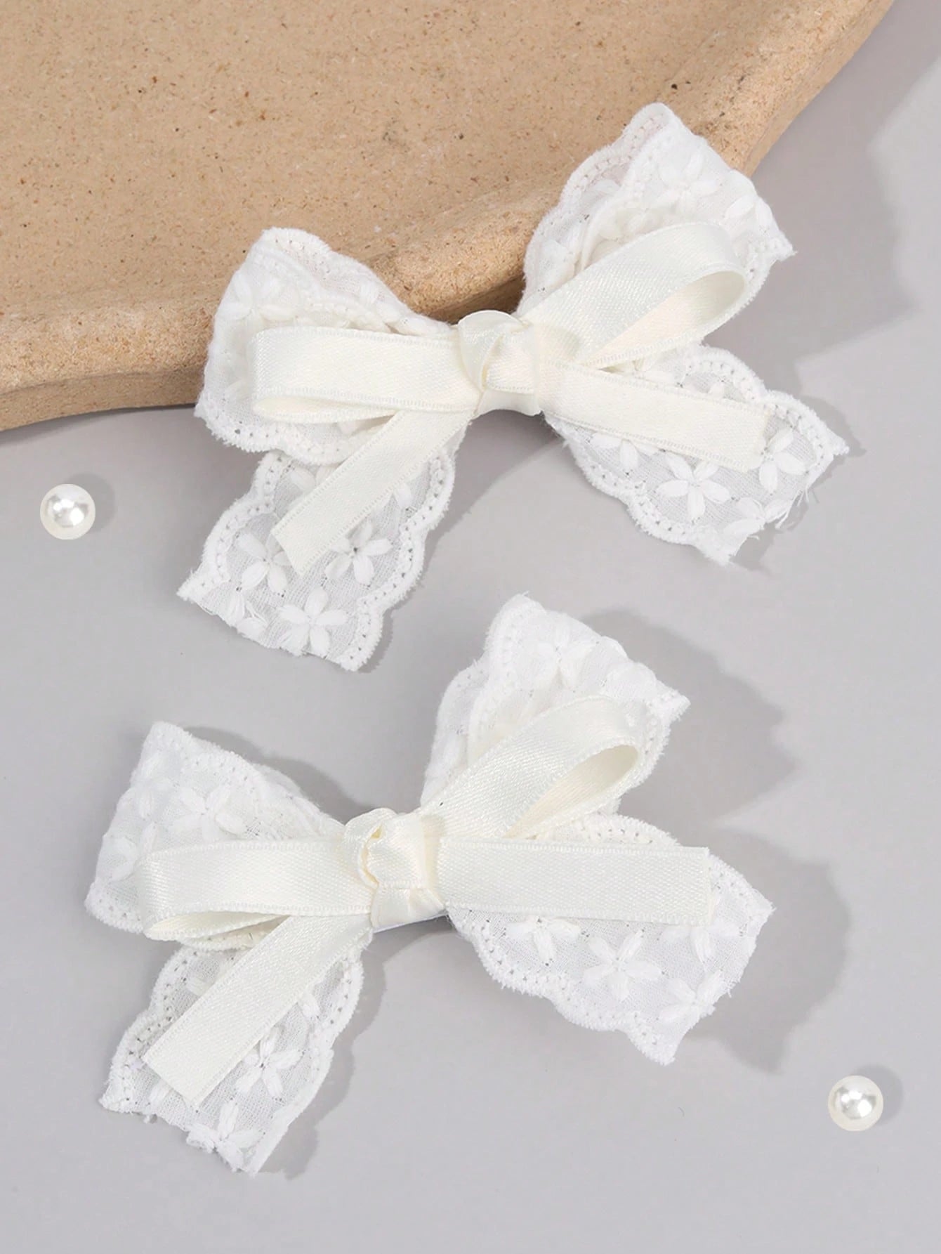 2pcs White Hair Clips, Girls Style, White Embroidered Flower Bow Hair Clips, Solid Color Ribbon Bow Alligator Clips, Girls Fabric Lace Bow Hair Clips, Wedding Party Hair Clips, Head Accessories, Baby