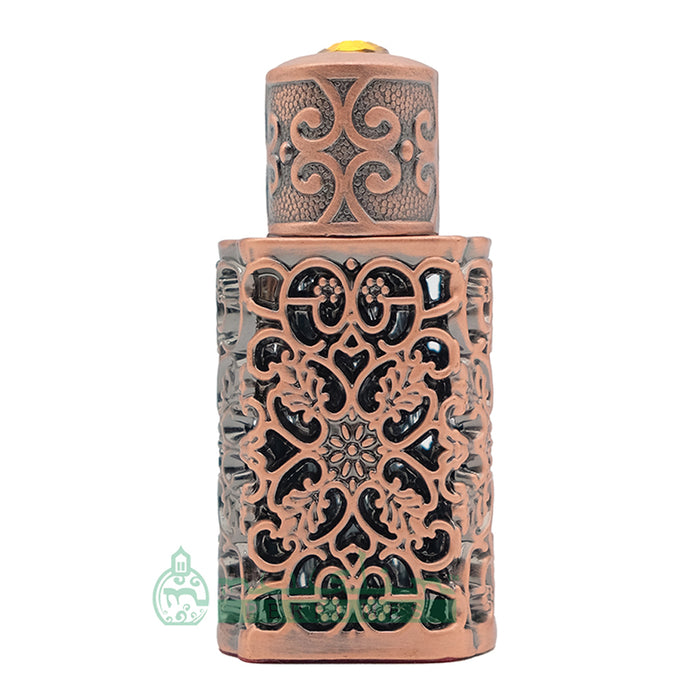 3 ml Pure Green Papuan Oud Perfume Oil in Bronze Arabesque Encased Glass Dipstick Bottle (Antiqued Finish)