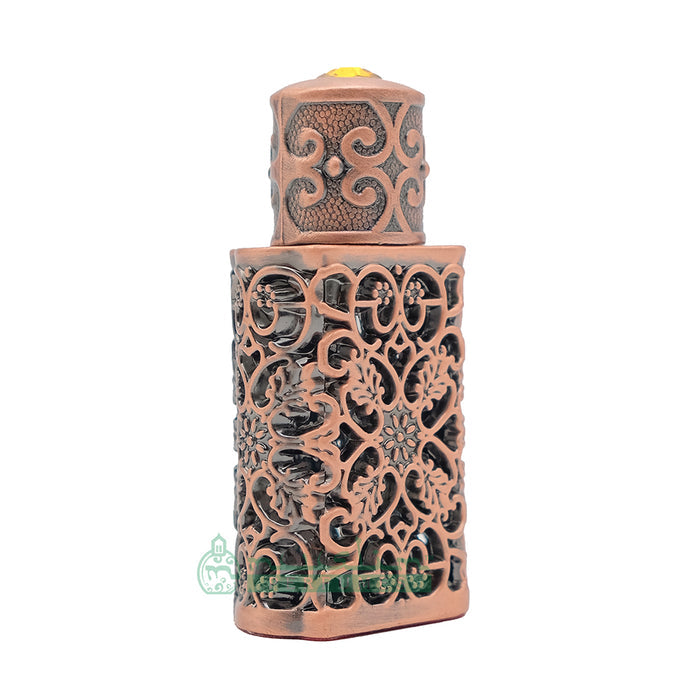 3 ml Pure Green Papuan Oud Perfume Oil in Bronze Arabesque Encased Glass Dipstick Bottle (Antiqued Finish)