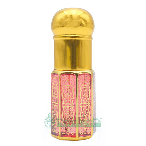 3 ml Sultan Oud Perfume Oil in Small Gold-Tone Arabesque Roll-On Glass Bottle (Plastic Cap – Blue, Green, or Red)