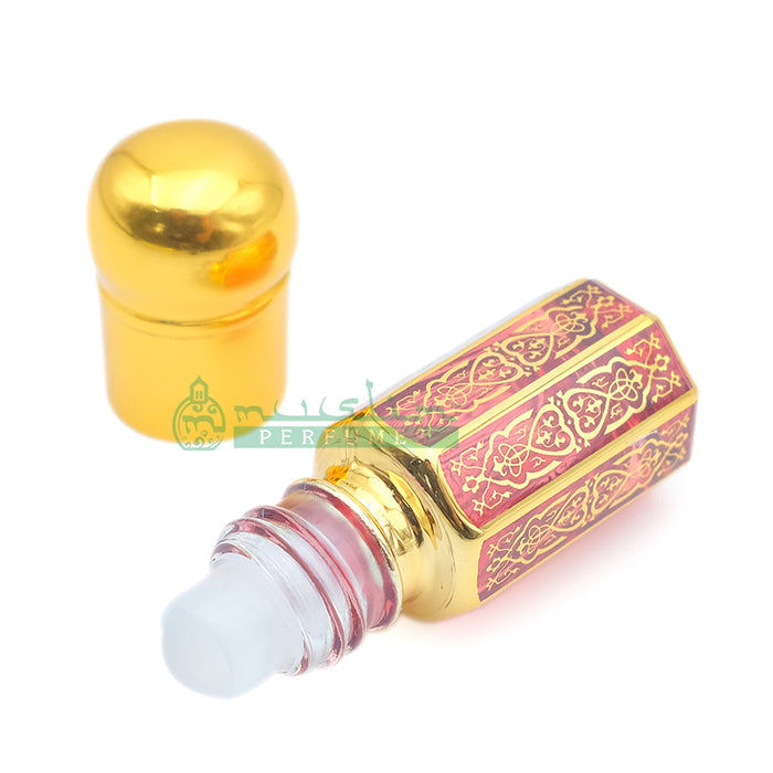 3 ml Sultan Oud Perfume Oil in Small Gold-Tone Arabesque Roll-On Glass Bottle (Plastic Cap – Blue, Green, or Red)