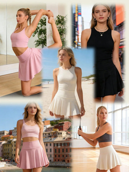 3 Pack Women's Summer Clothes Active Skorts With Pockets, High Waist Lightweight Athletic Skirts For Golf Yoga Running Daily Wear Womens Short Skirt