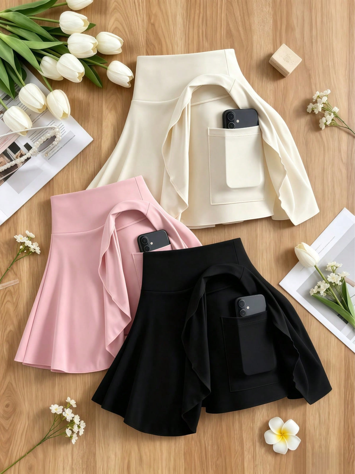 3 Pack Women's Summer Clothes Active Skorts With Pockets, High Waist Lightweight Athletic Skirts For Golf Yoga Running Daily Wear Womens Short Skirt