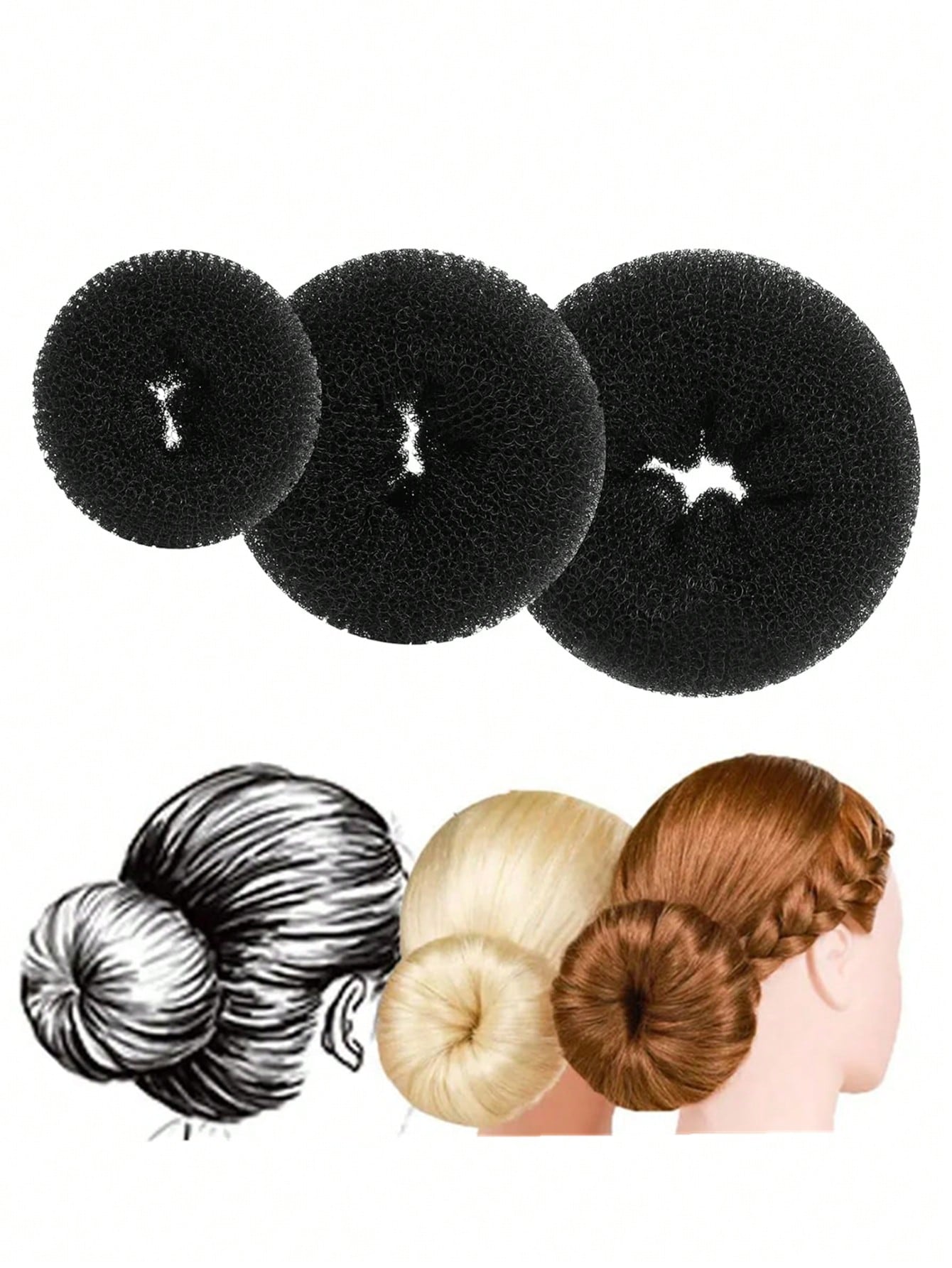 3 Packs Hair Donut Bun Maker Magic Foam Sponge Hair Styling Tool For Women's Easy DIY Large Bun Accessories