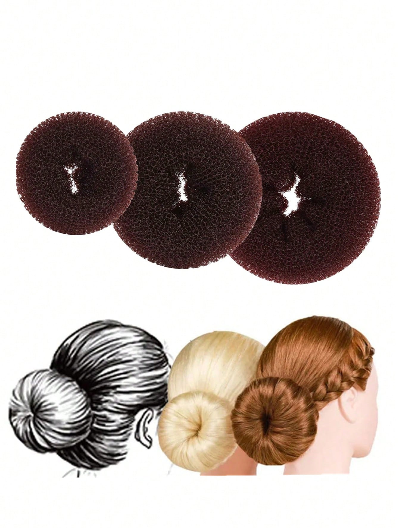 3 Packs Hair Donut Bun Maker Magic Foam Sponge Hair Styling Tool For Women's Easy DIY Large Bun Accessories
