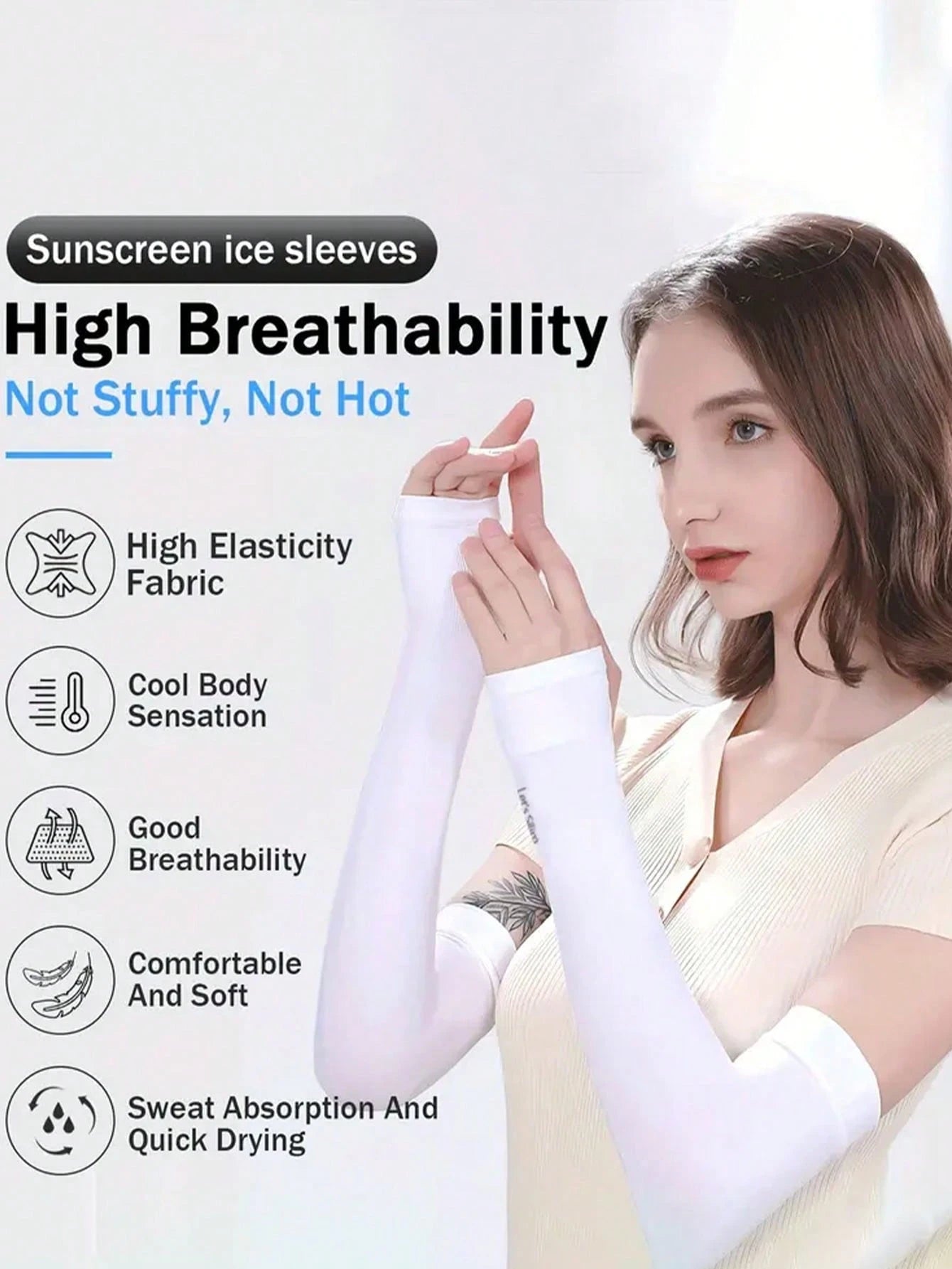 3 Pairs Ice Silk UV Protection Arm Sleeves, Unisex- Breathable With Thumb Hole, High Elasticity Sun Protection Arm Sleeves, Nylon Ice Silk Fabric, UV Protection, Suitable For Outdoor Activities, Cycl