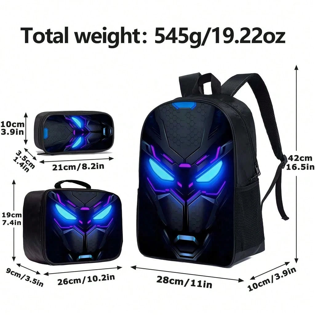 3-Piece 16.5 Inch Student Backpack Set, Includes Tote Bag And Pencil Case, Suitable For Back To School
