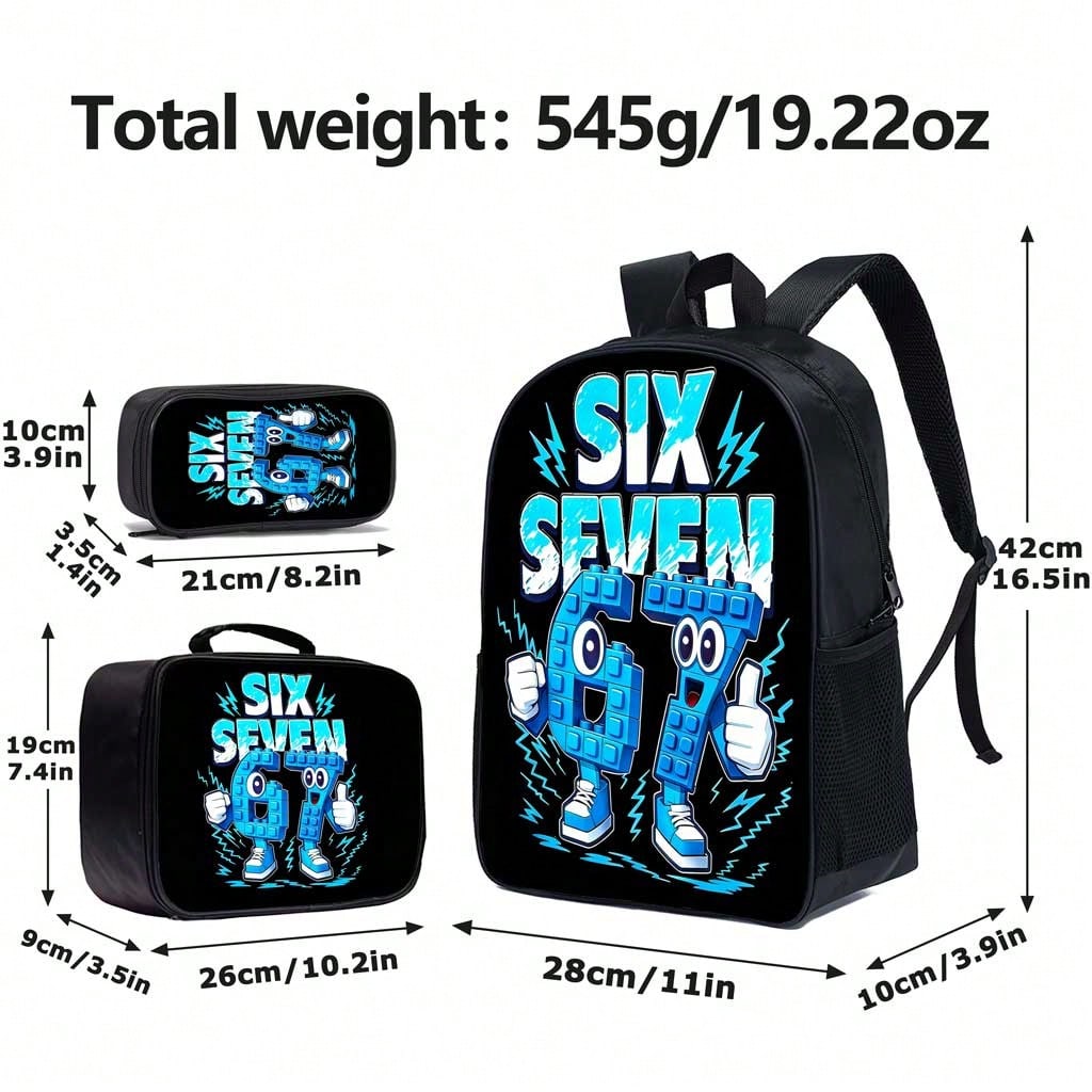 3-Piece 16.5 Inch Student Backpack Set, Includes Tote Bag And Pencil Case, Suitable For Back To School