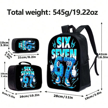 3-Piece 16.5 Inch Student Backpack Set, Includes Tote Bag And Pencil Case, Suitable For Back To School