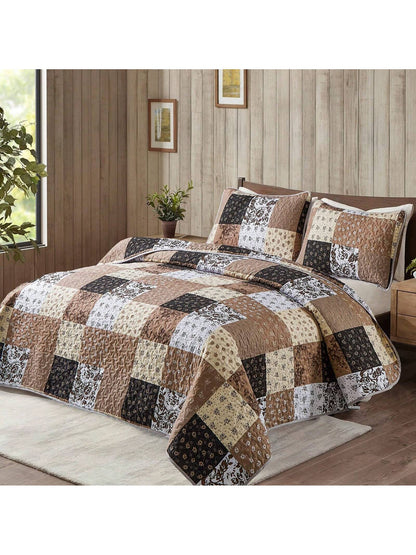3 Pieces Floral Plaid Khaki Queen King California King Size Reversible Bedspread Coverlet Set,Soft Microfiber Bedding Set Pillowcase Fall Autumn Summer Use For Wedding Items, Halloween Day Home Bed Ro