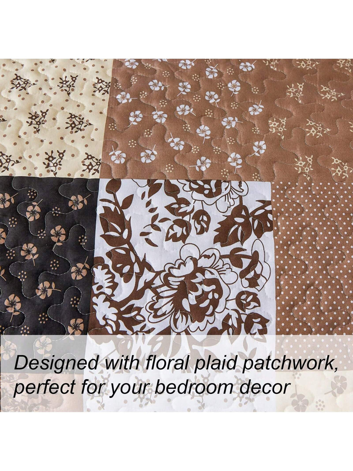 3 Pieces Floral Plaid Khaki Queen King California King Size Reversible Bedspread Coverlet Set,Soft Microfiber Bedding Set Pillowcase Fall Autumn Summer Use For Wedding Items, Halloween Day Home Bed Ro