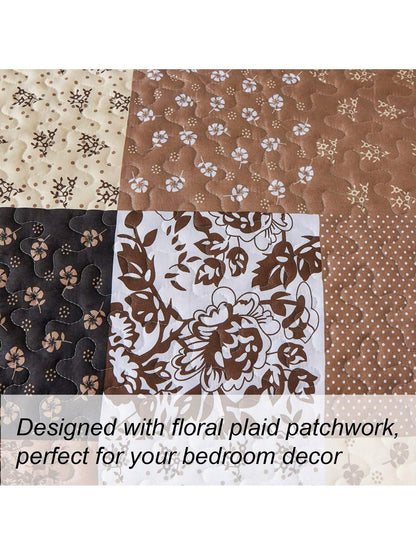 3 Pieces Floral Plaid Khaki Queen King California King Size Reversible Bedspread Coverlet Set,Soft Microfiber Bedding Set Pillowcase Fall Autumn Summer Use For Wedding Items, Halloween Day Home Bed Ro
