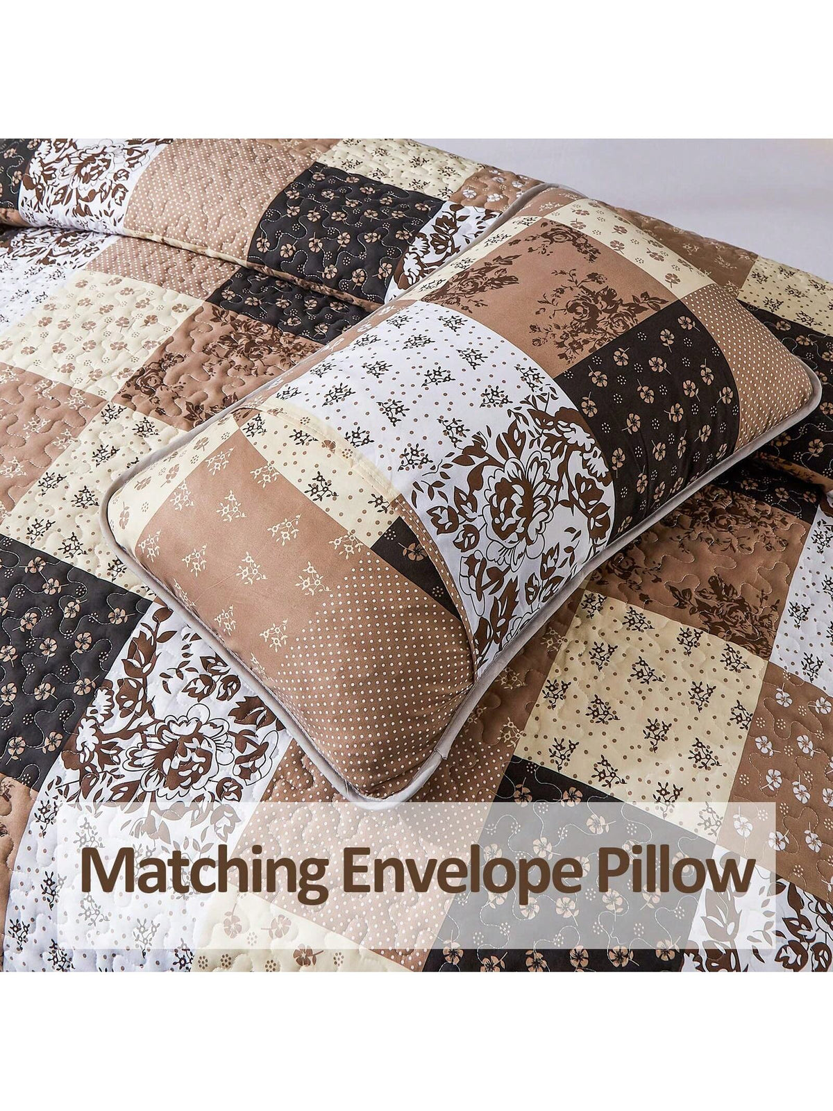 3 Pieces Floral Plaid Khaki Queen King California King Size Reversible Bedspread Coverlet Set,Soft Microfiber Bedding Set Pillowcase Fall Autumn Summer Use For Wedding Items, Halloween Day Home Bed Ro