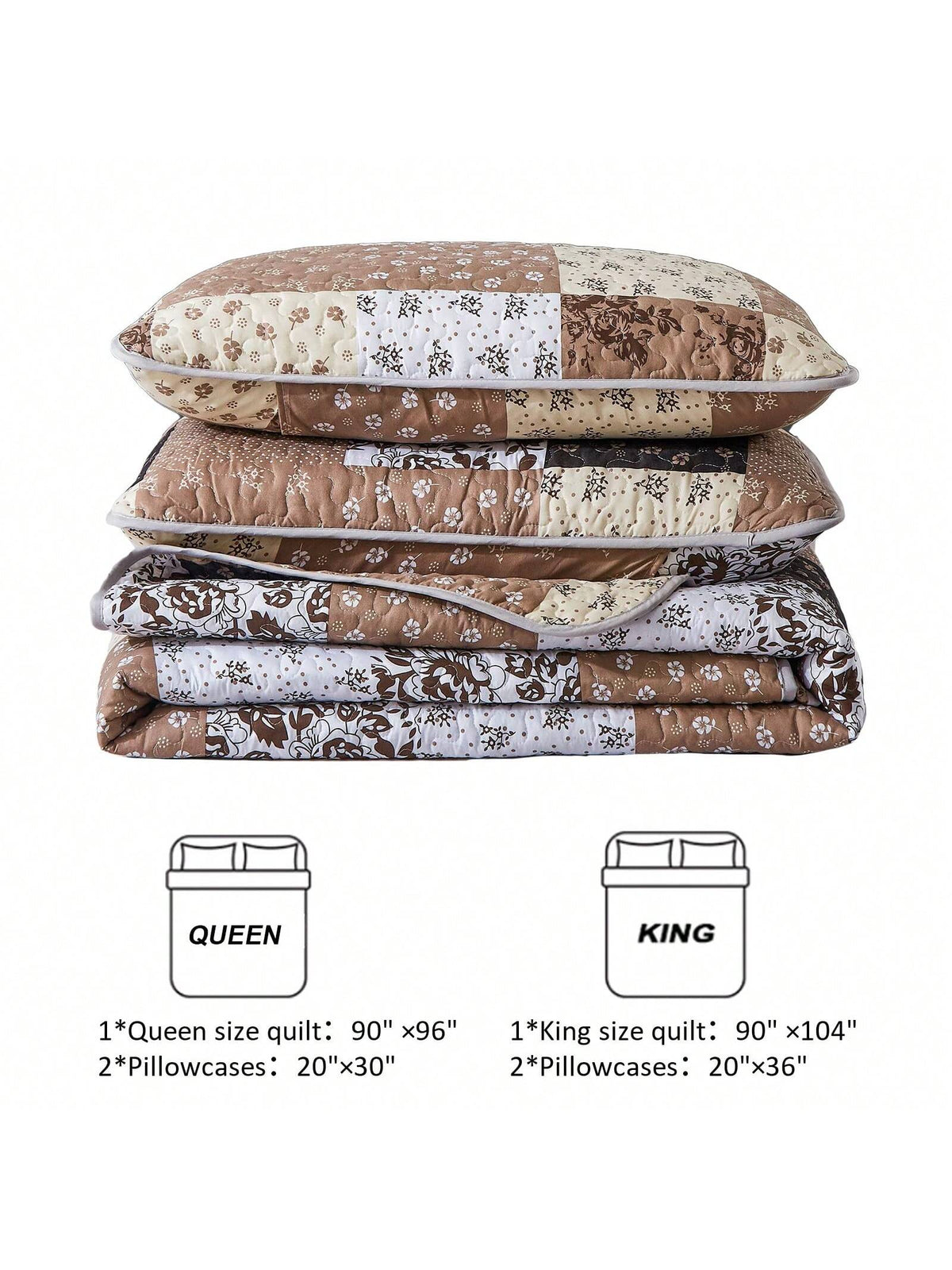 3 Pieces Floral Plaid Khaki Queen King California King Size Reversible Bedspread Coverlet Set,Soft Microfiber Bedding Set Pillowcase Fall Autumn Summer Use For Wedding Items, Halloween Day Home Bed Ro