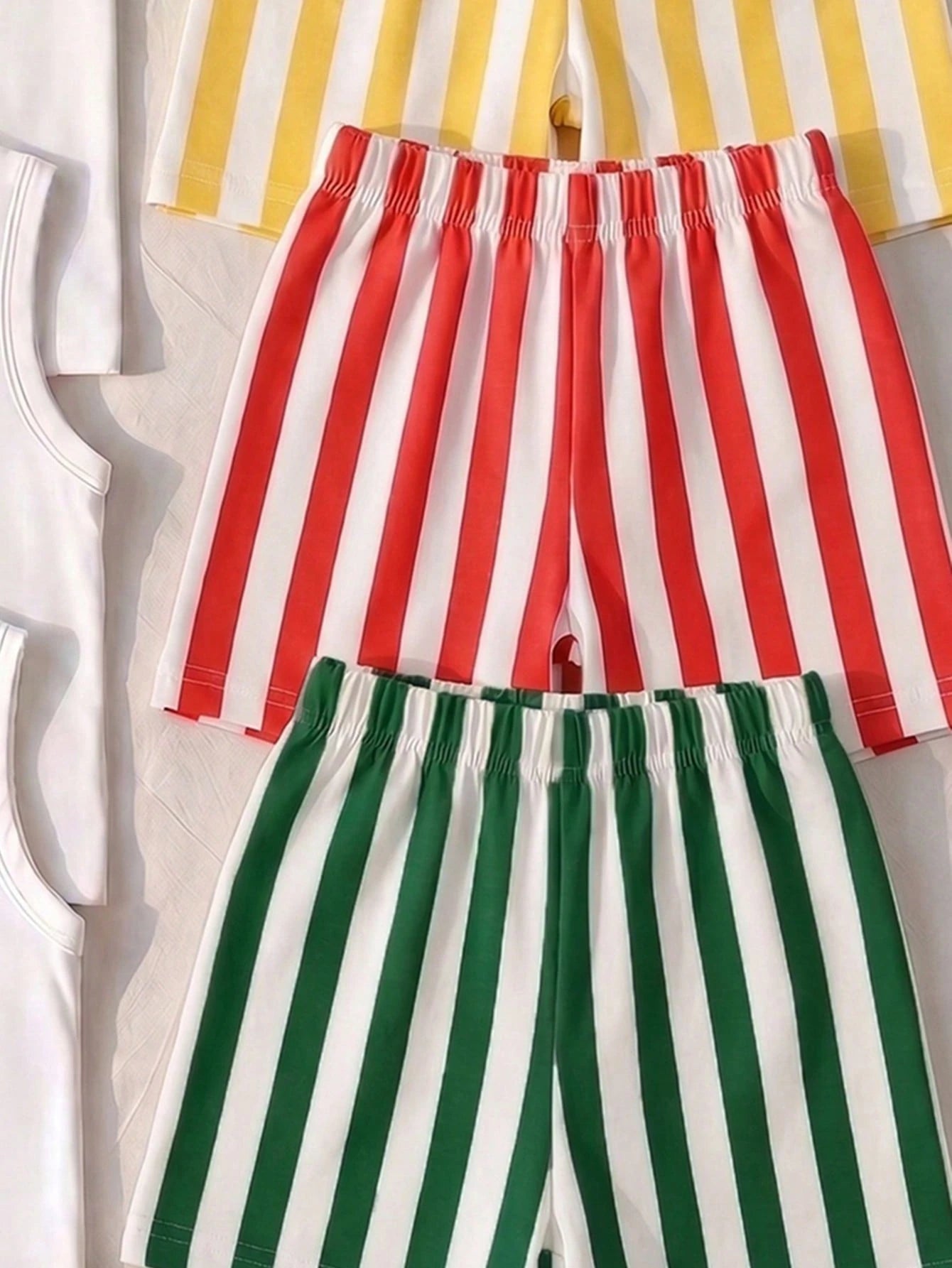 3 Sets Baby Boy Street Vacation Fashion Lobster Print Letter Tank Top With Striped Shorts, Red Sun Print Letter Tank Top With Striped Shorts, And Yellow Sun Print Letter Tank Top With Striped Shorts C