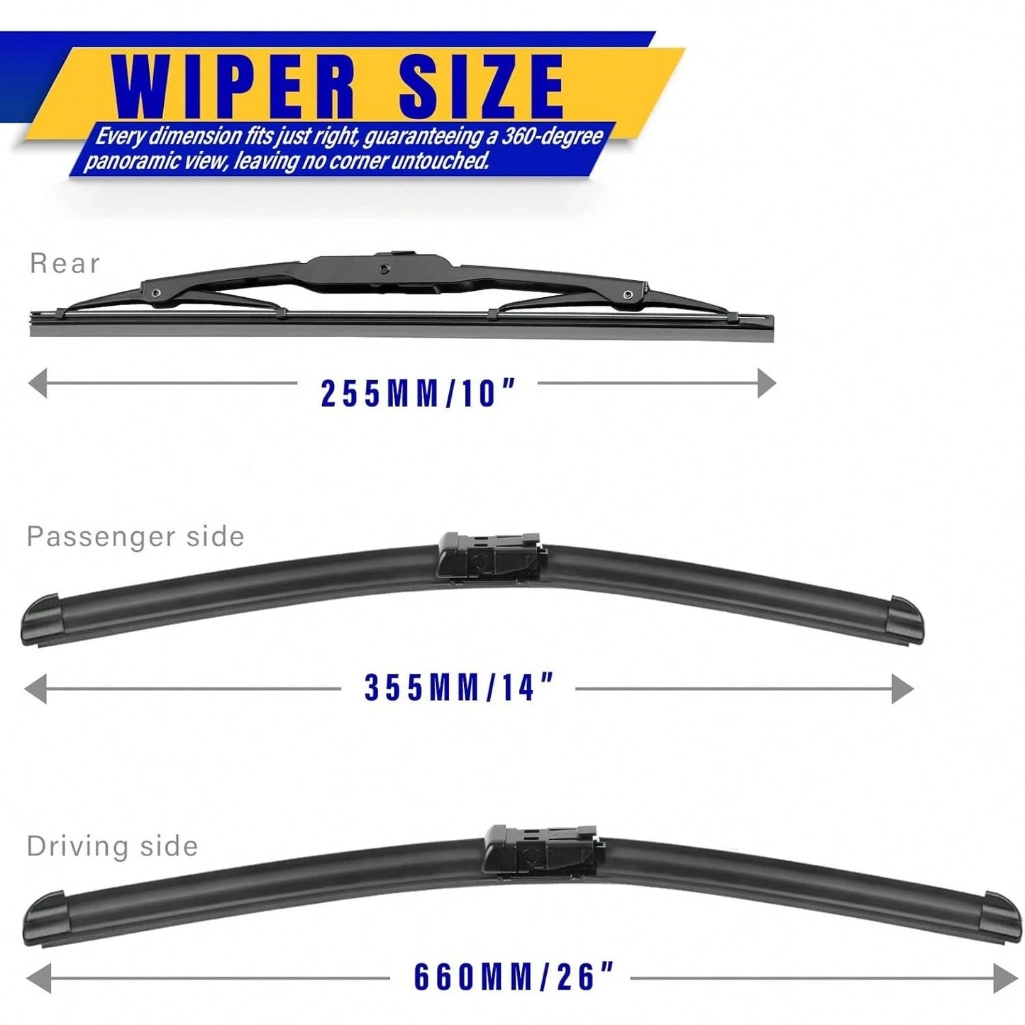 3 Wipers Replacement For 2010-2015 RX450h/2010-2015 RX350, Perfect Fit High-Performance Windshield Wiper Blades OEM Replacement 26"/22"/16" 3-Piece Set U/J Hook