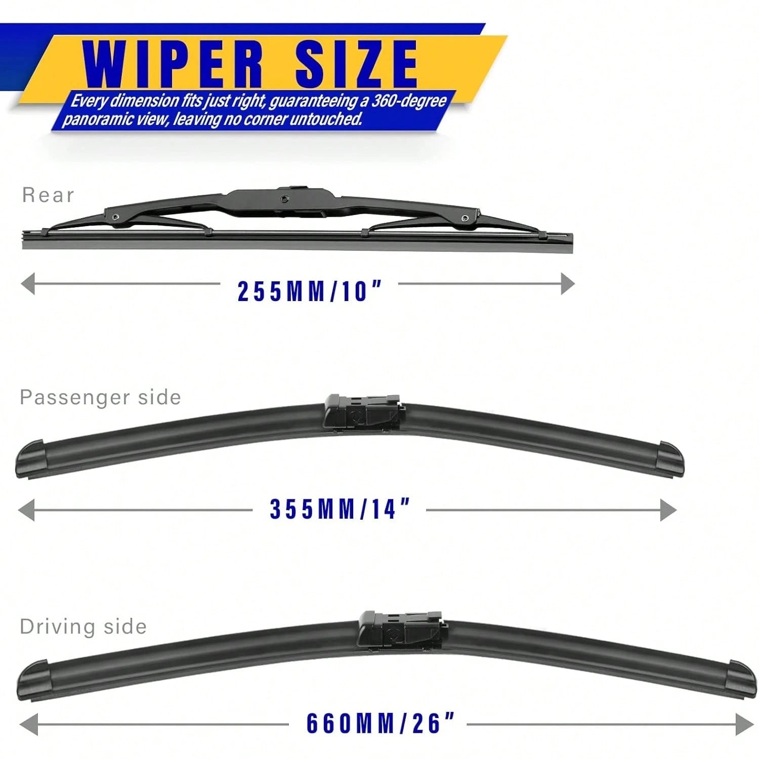 3 Wipers Replacement For 2010-2015 RX450h/2010-2015 RX350, Perfect Fit High-Performance Windshield Wiper Blades OEM Replacement 26"/22"/16" 3-Piece Set U/J Hook