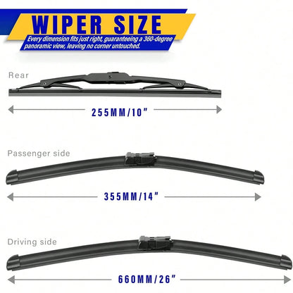 3 Wipers Replacement For 2010-2015 RX450h/2010-2015 RX350, Perfect Fit High-Performance Windshield Wiper Blades OEM Replacement 26"/22"/16" 3-Piece Set U/J Hook